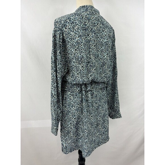 Equipment Shirt Dress Blue Animal Leopard Print 8 Silk Long Sleeve Drawstring - Picture 2 of 8